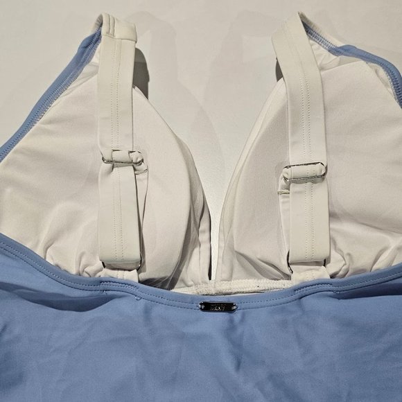 DKNY Plunging Colorblock  One-Piece Swimsuit Hydrangea - Picture 8 of 12